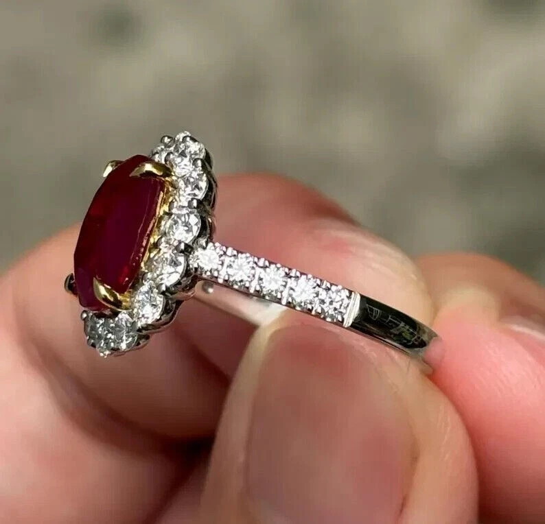 3.90 Ct Oval Cut Natural Red Ruby Diamond Wedding Ring 950 Platinum Size 6 7 8 9