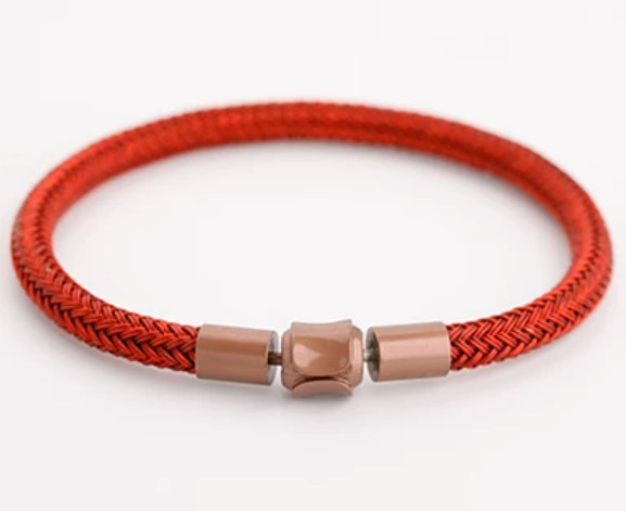 Chow Sang Sang Charme XL 5mm Braided Stainless Steel Bracelet-Black, red 19cm