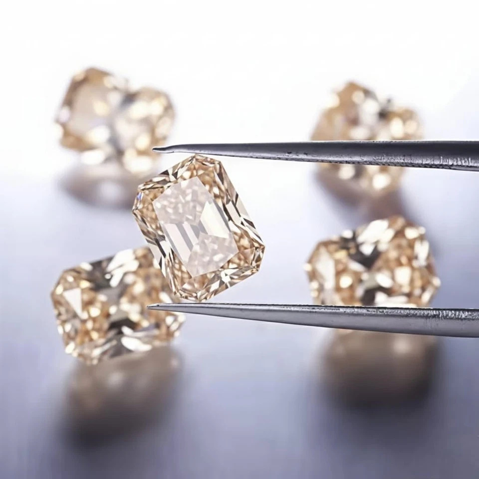 2 CT Fancy Light Champagne color, Radiant Cut, VVS1 Lab Grown Diamond 7×9 mm Gem