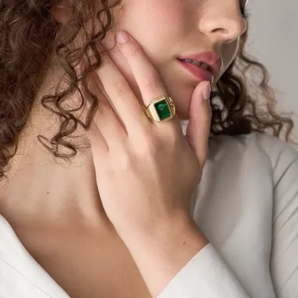 NWT Fossil Gold Tone Ring Watch Green Dial Adjustable Ring ES5448 MSRP $150