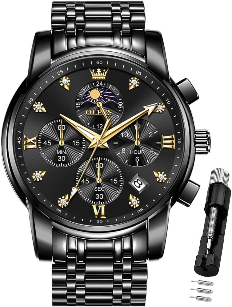 OLEVS Watch for Men Diamond Business Dress Analog Quartz Stainless Steel