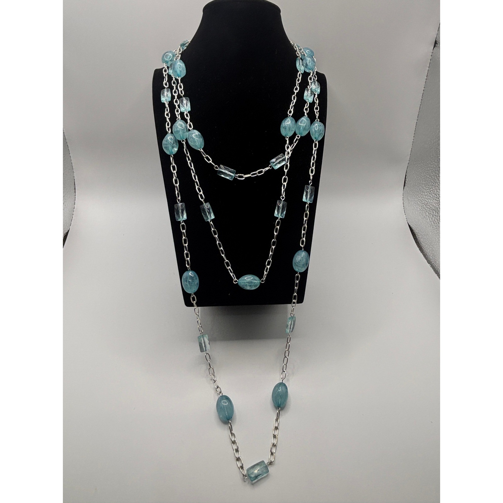Sonoma Life + Style Light Blue Bead Silver Tone Station Necklace 24 Inch Long