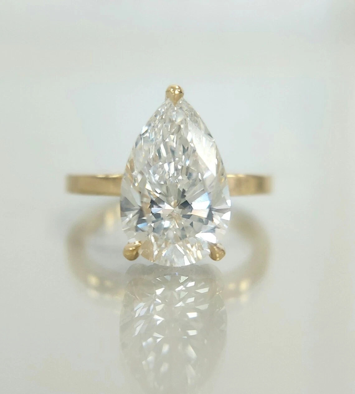 IGI 2.15 Ct Pear F-VS1 Lab Grown Diamond Women Promise Halo Ring 14K Yellow Gold