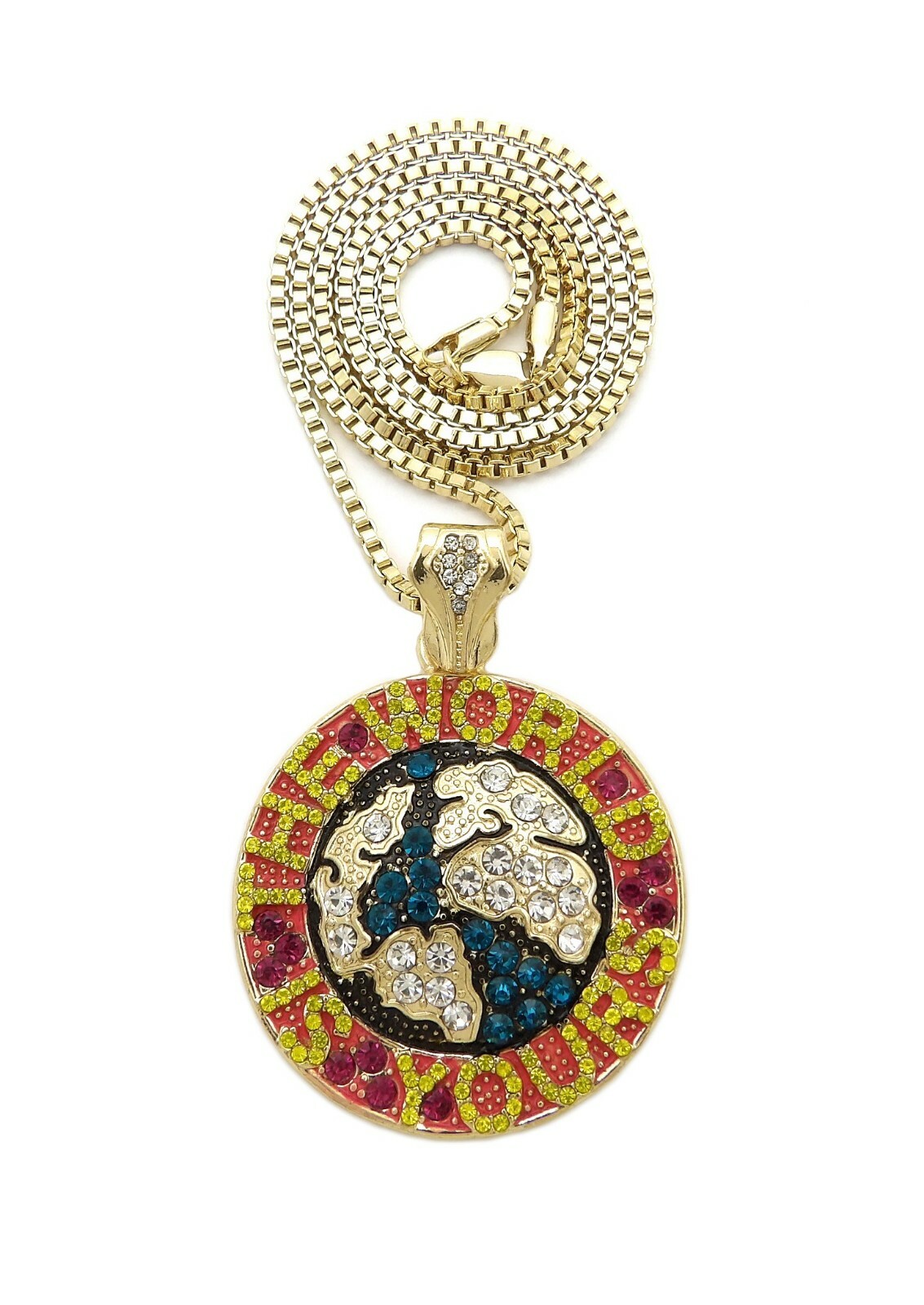 Iced The World is Yours Pendant 24″ Box/Cuban/Rope Chain Hip Hop Necklace GAP20