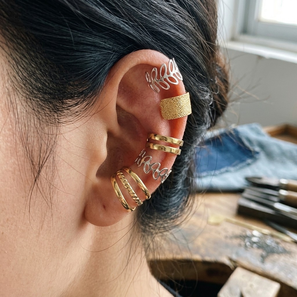 10Pcs Gold Silver Ear Cuff Clip On Earrings Non Pierced Layered Ear Wrap Clips
