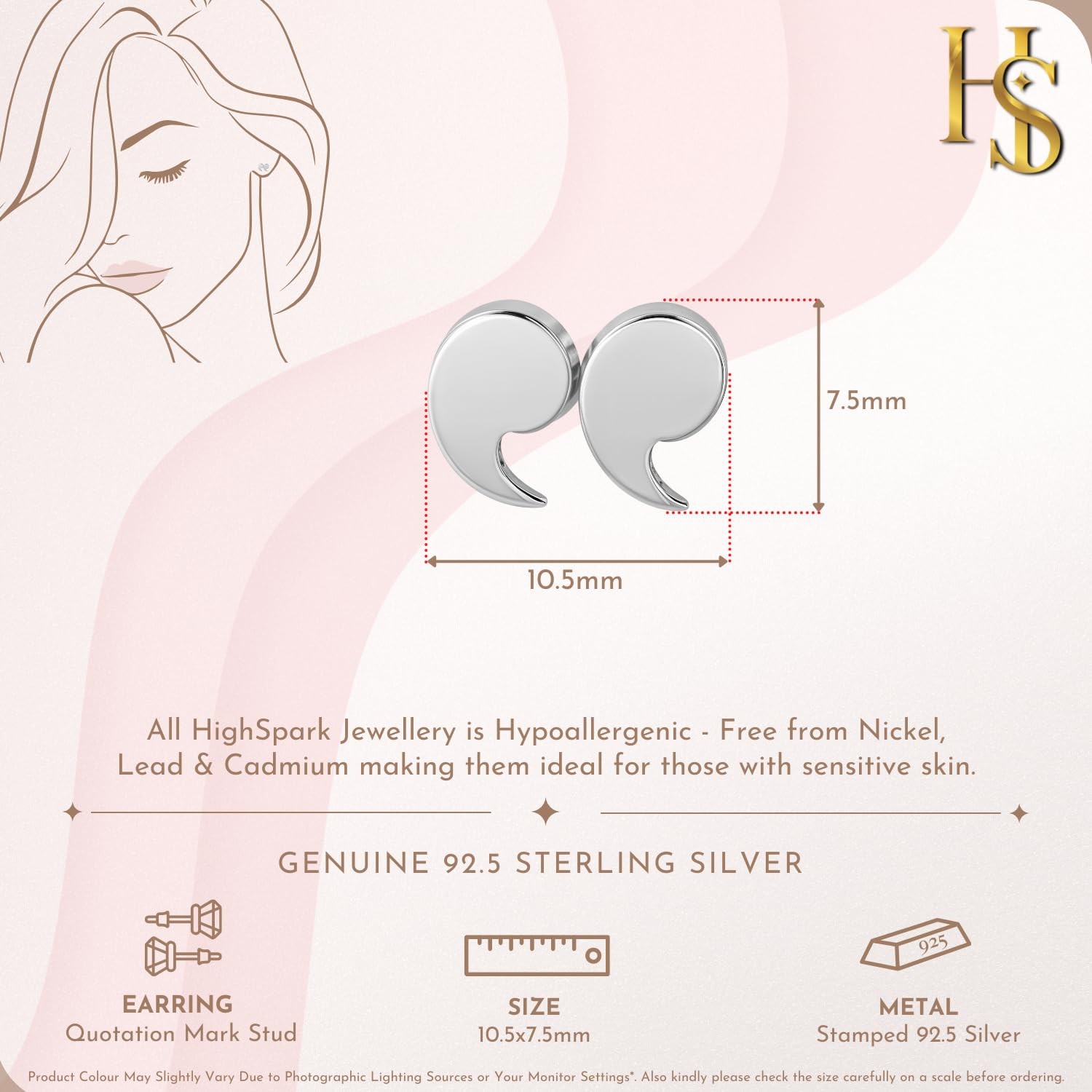 925 Silver Stylish Quotation Mark Earrings92.5 Sterling Silver & Hypoallergeni