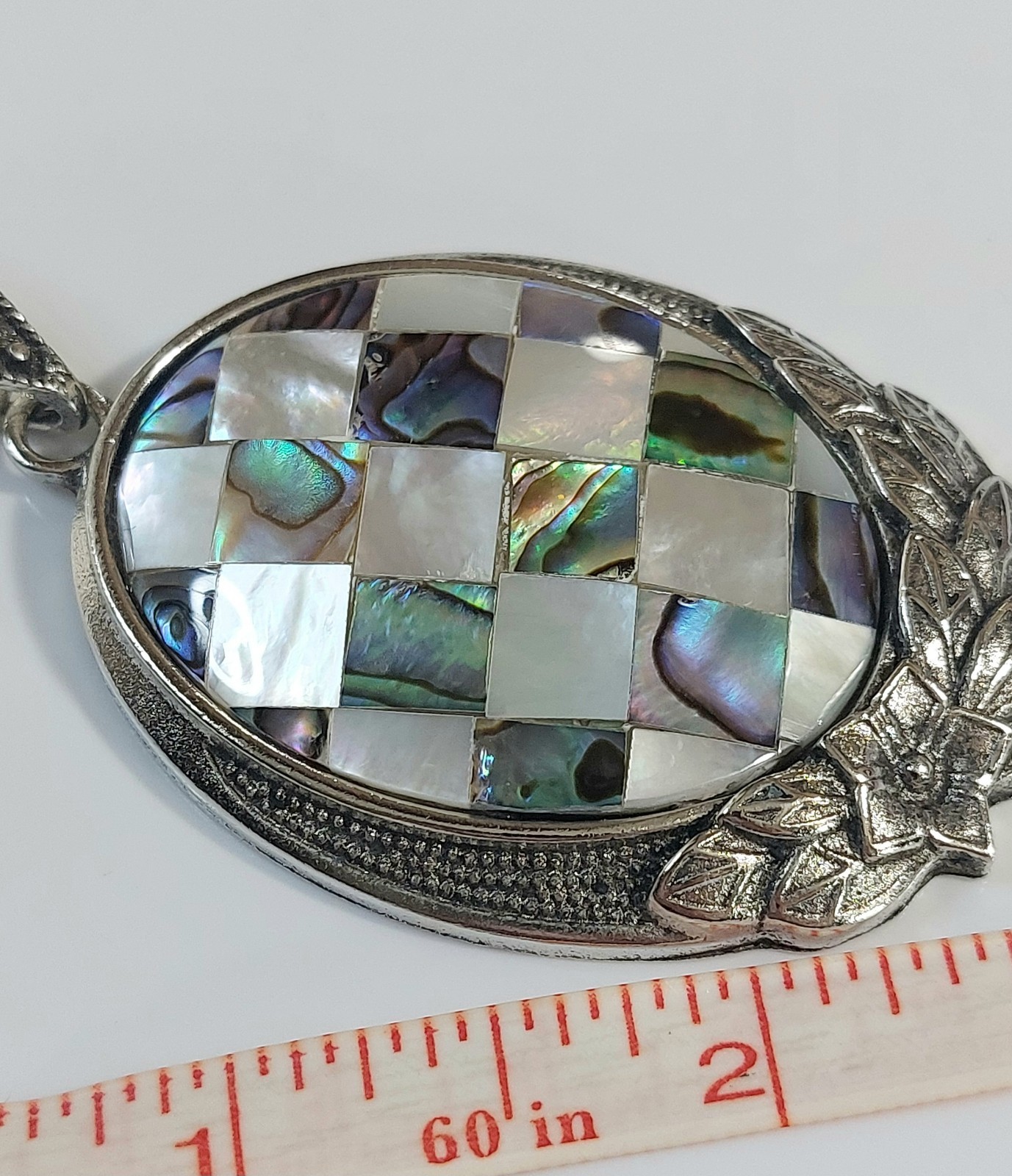 Mother of Pearl Abalone Shell Checkerboard Iridescent Necklace Pendant