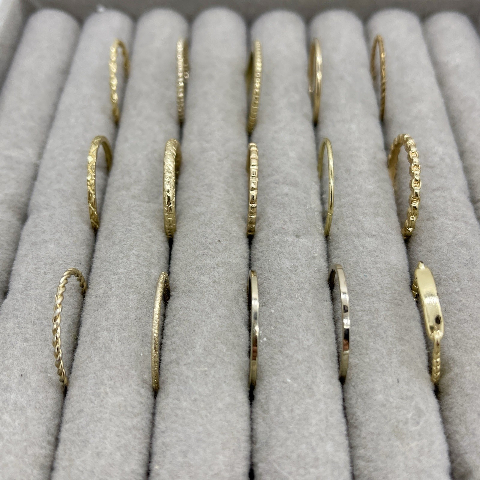 Lot 12 Gold Tone Dainty Thin Stacking Band Rings Twisted Rope Etched Sz 7-9