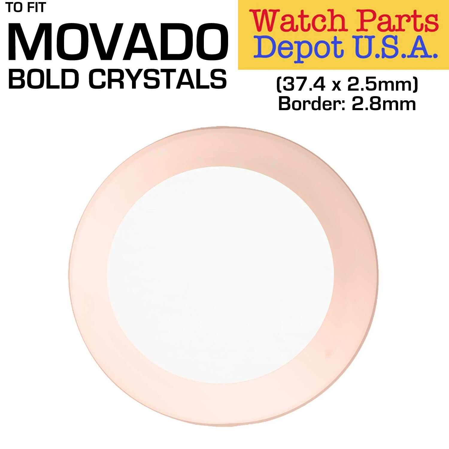 Rose Gold Border Watch Crystal to Fit Movado Bold (37.4 x 2.5mm) Border: 2.8mm