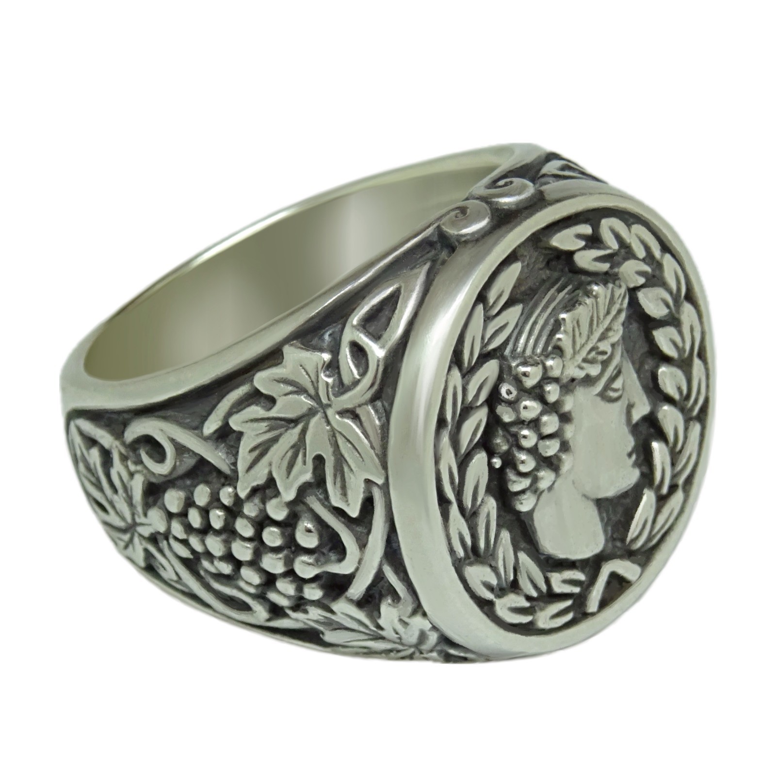 Sommelier Silver 925 Men Ring Dionysus Bacchus Wine God Signet Mythology Jewelry