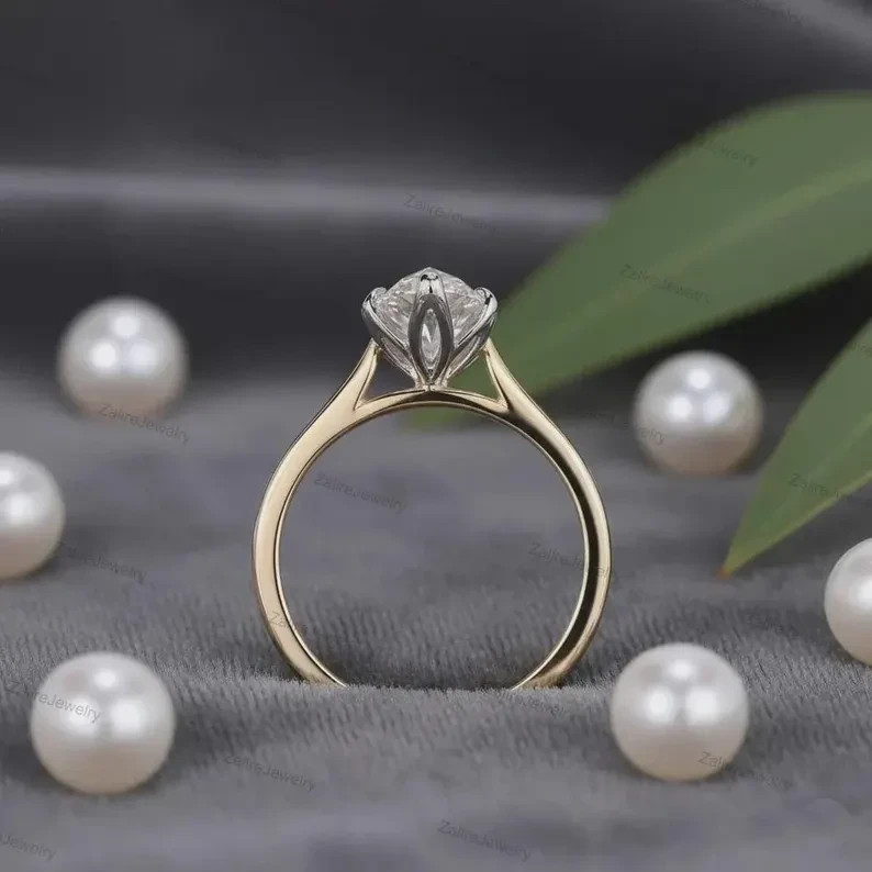 IGI 2 Ct Marquise F/VS1 Lab Grown Diamond Women Solitaire Ring 14K Yellow Gold
