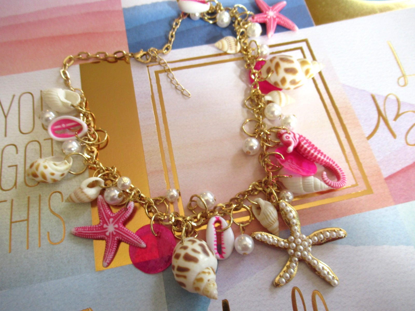 Mermaid Ocean SHELLS Beach STARFISH Sea PEARLS PINK PEARLS SHELL NECKLACE NEW