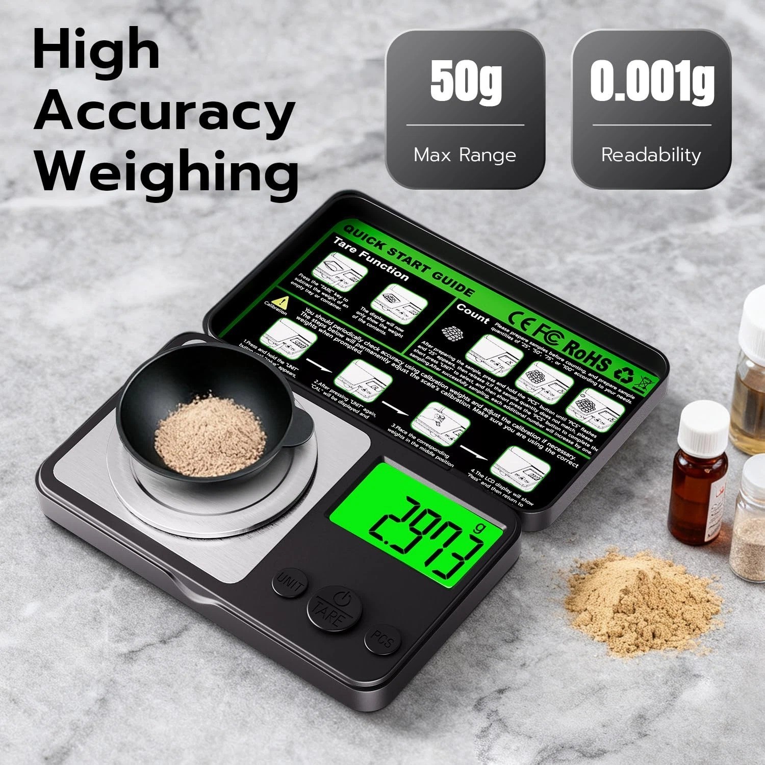 Digital Milligram Scale 50G X 0.001G, Mini Precision Scale Tare Weight Function