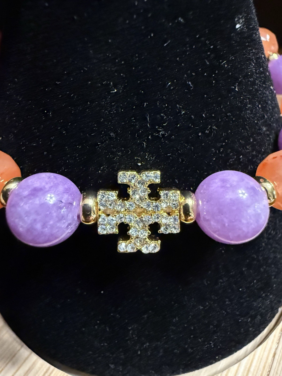 RARE NEW Tory Burch Gold Logo Beaded Beads Purple Orange Boho Bracelet