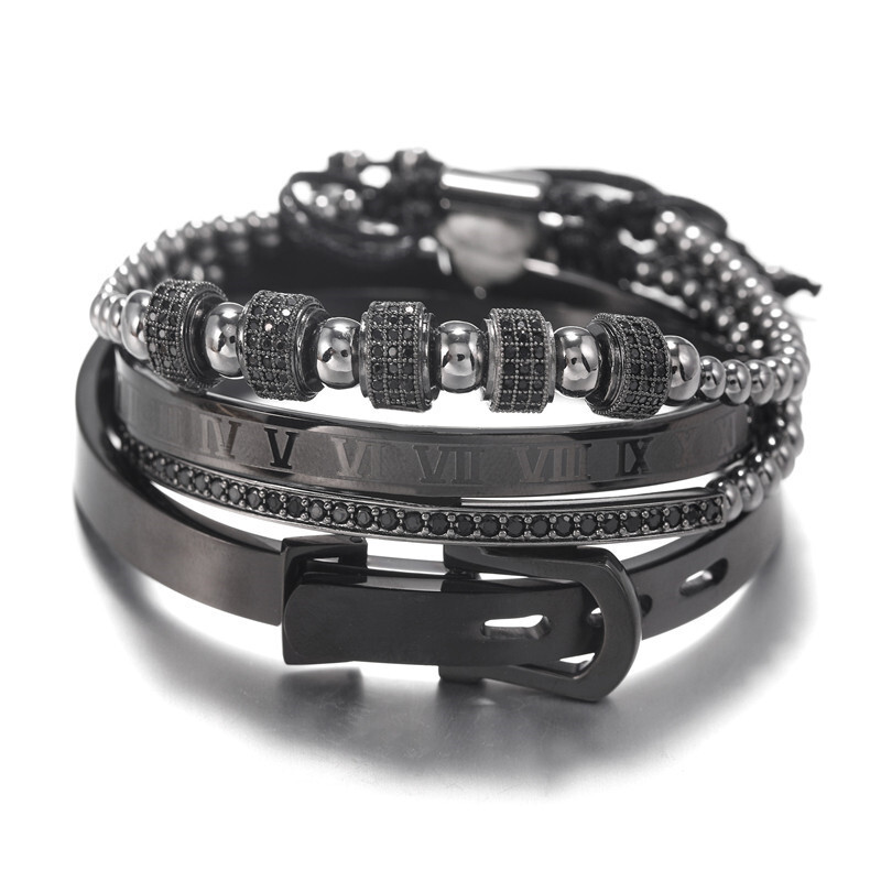 4Pcs/Set Luxury Royal Roman CZ Bracelets Bangles stainless steel Men’s Jewelry