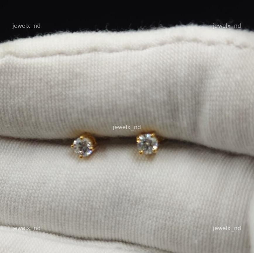 14K Yellow Gold Natural Diamond Christmas Boho Stud Post Prong Earrings Jewelry
