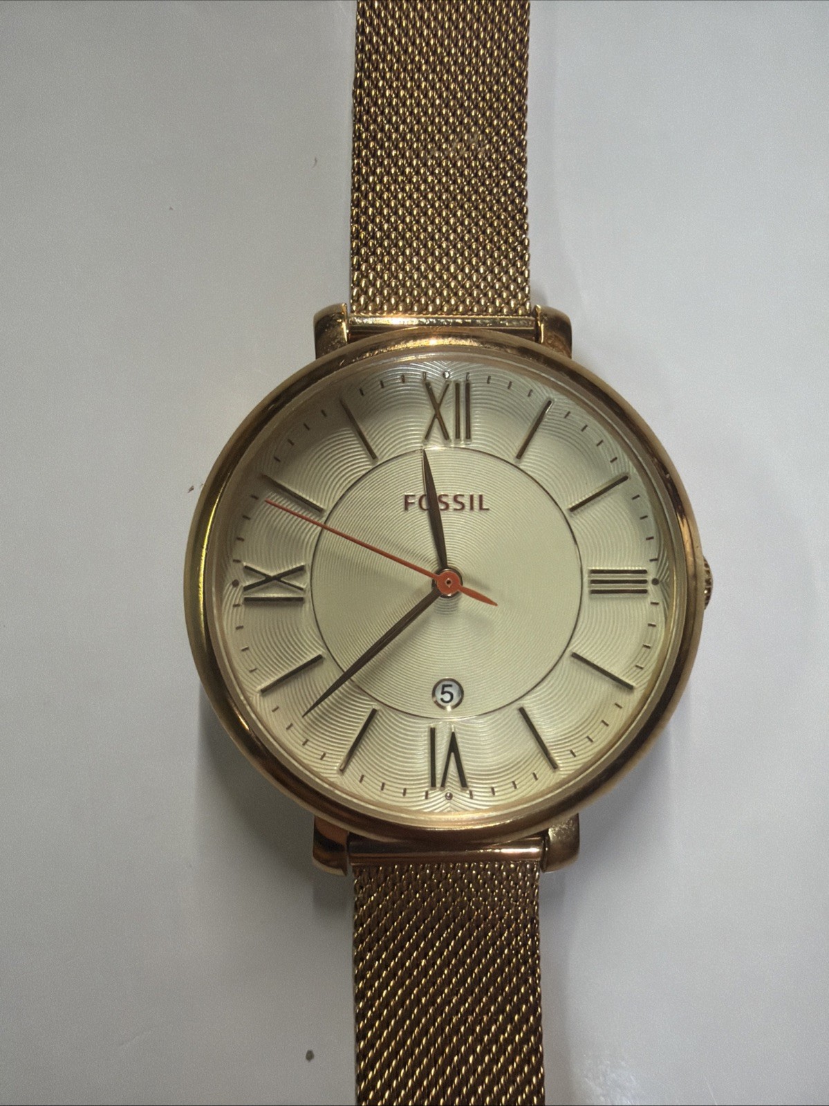 Fossil Jacqueline ES4352 Rose Gold Mesh Stainless Steel Watch Date Indicator