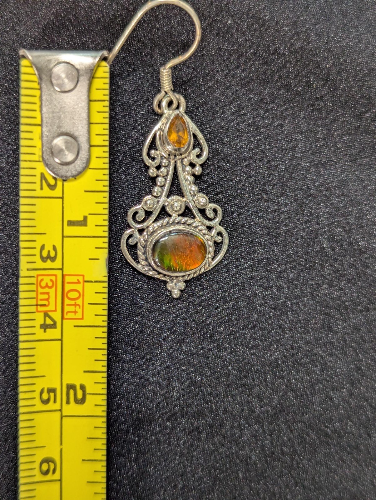 925 Sterling Silver Ammonite Fossil Dangle Earrings Art Nouveau 26.7.15-2