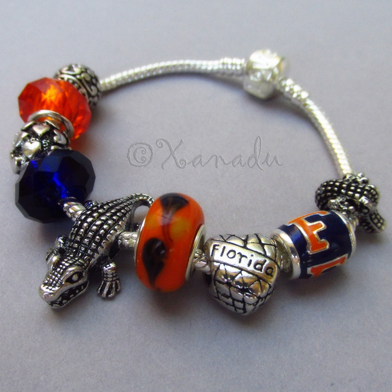Florida Gators European Charm Bracelet w Blue Orange University Of Florida Logo