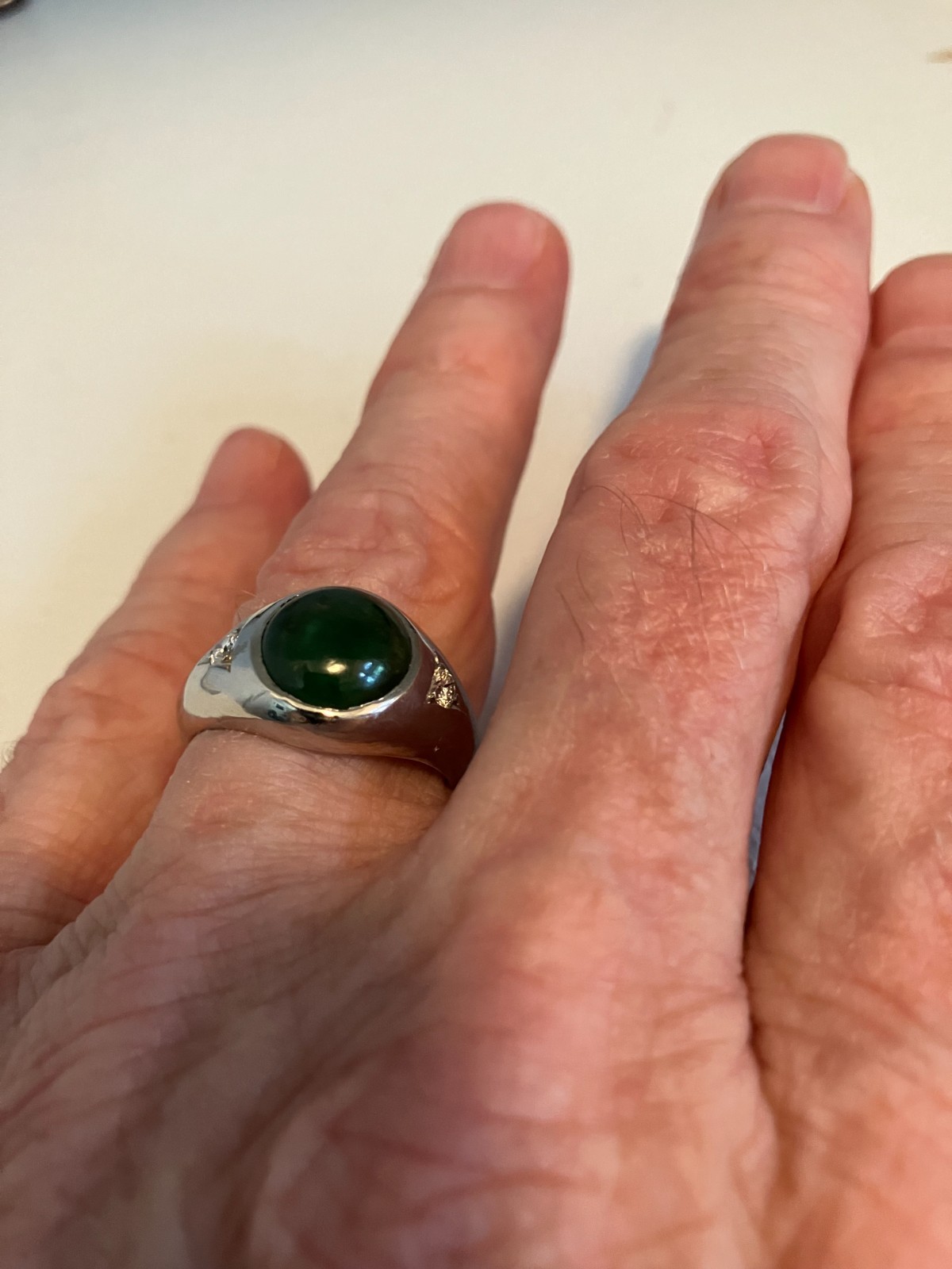 Gorgeous Palladium Jade & Diamond Ring Mens Womens Size 9