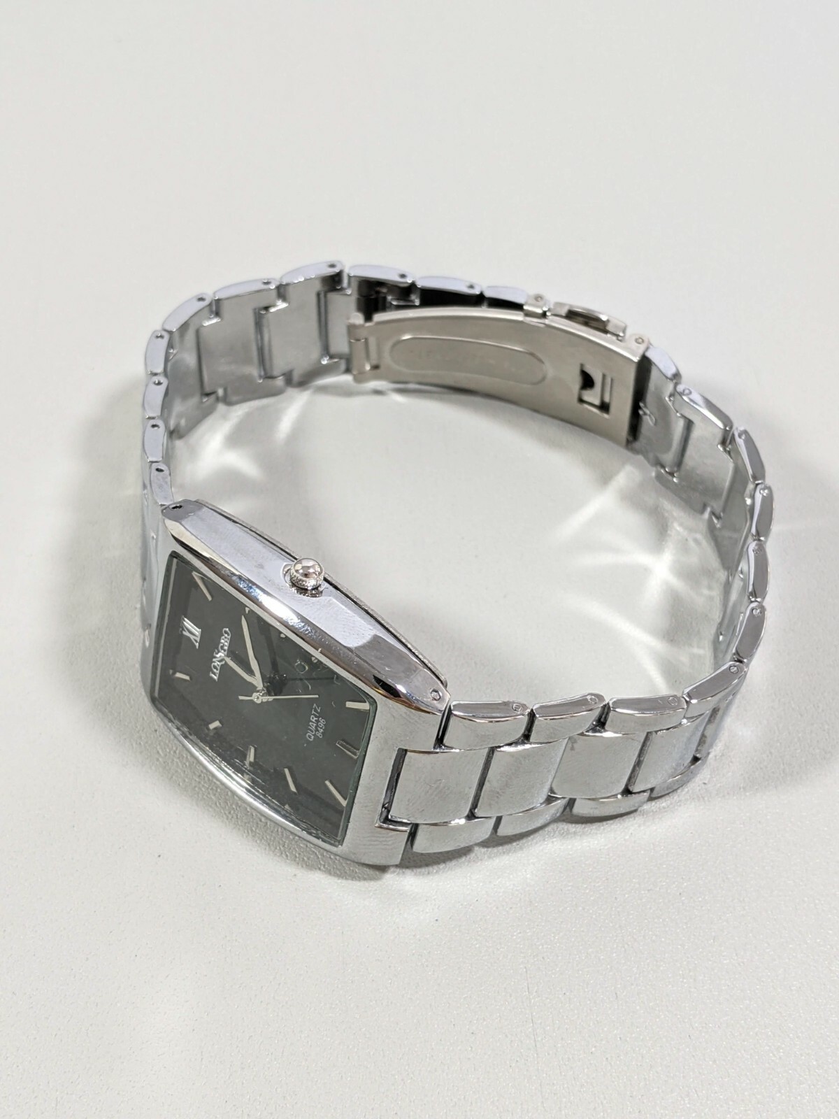 Longbo Black Dial Silver Tone Case Stainless Steel Band Watch 8.5 Inch