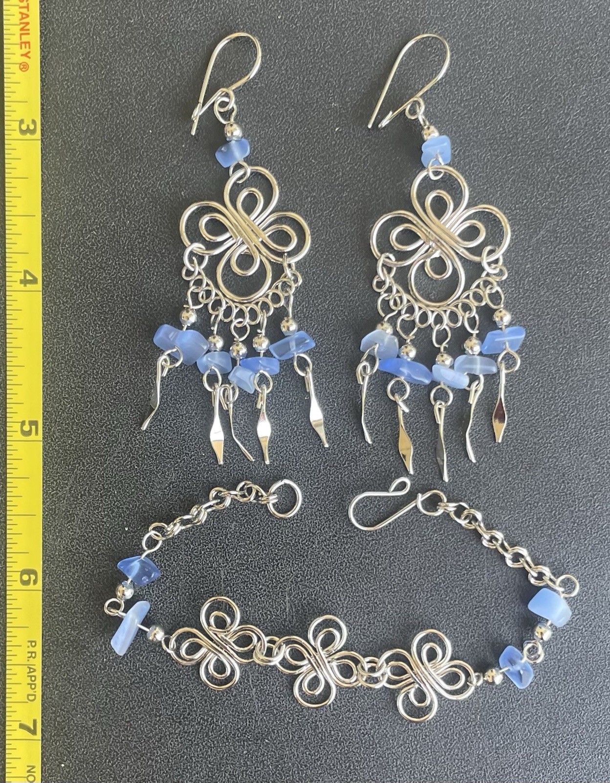 Peruvian Blue Cascajo Chip Nugget Long Necklace Bracelet Earrings Set Peru Boho