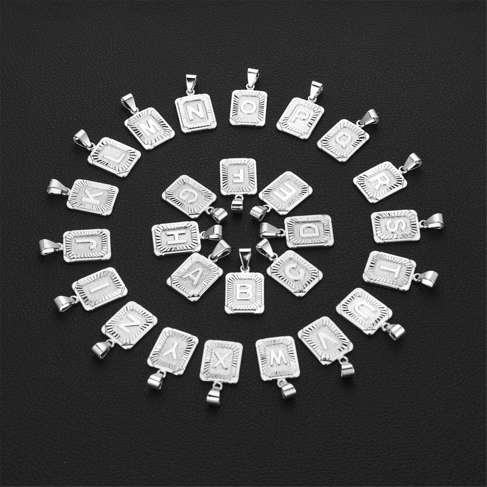 Initial Pendant Necklace 26 Capital Letter Stainless Steel Silver Men Women Gift