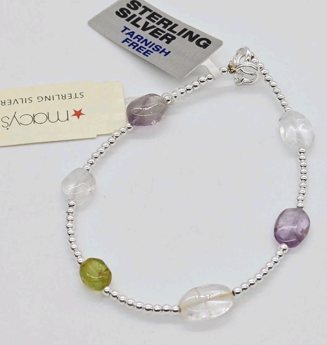 Bracelet Sterling Silver Signed 925 Macy’s Genuine Stone 7.25 in