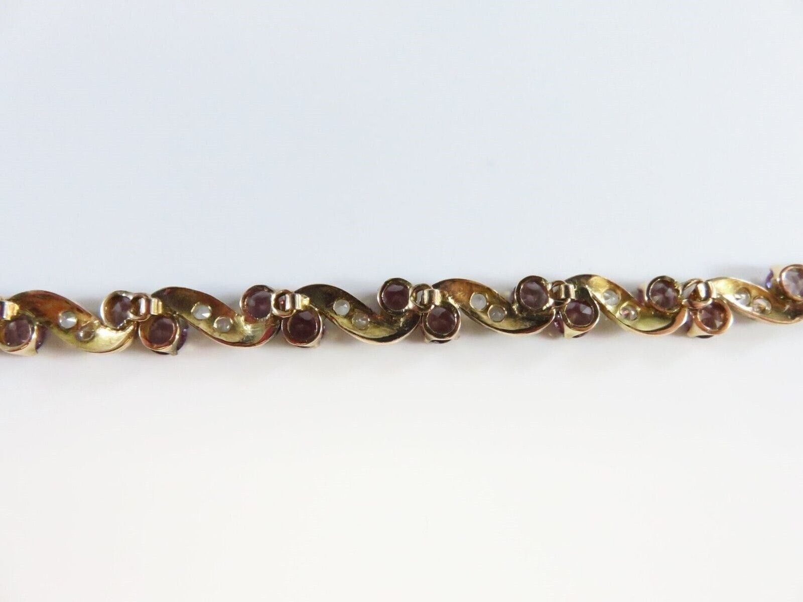 Vintage 9K Gold Lab Created Purple Sapphire & Quartz Bracelet 7″ Length