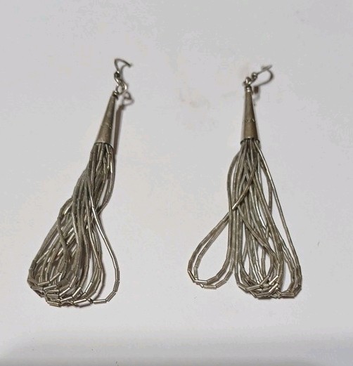Vintage 9-Strand Liquid Silver Dangle Earrings Sterling 925 Native 4.8g