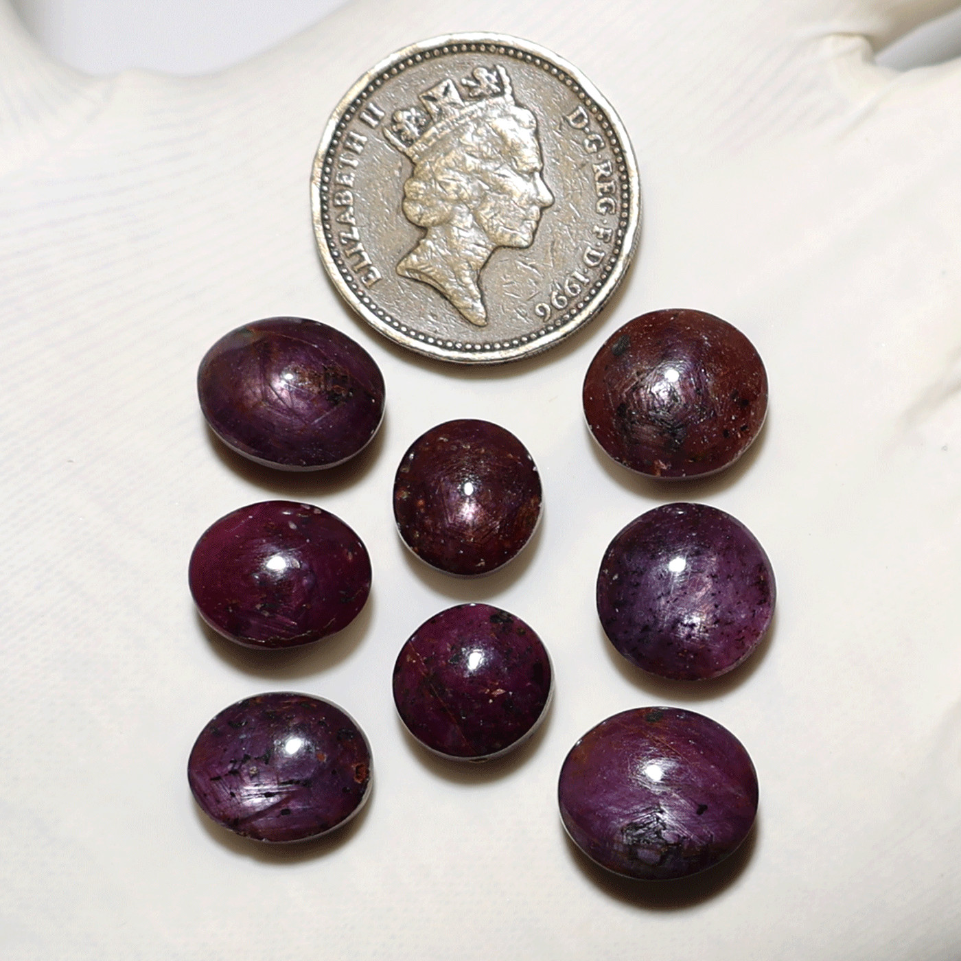 8 PC Cosmic Glow Star Ruby Cabochons – Silky Red Asterism – 10.6mm-13.5mm Parcel
