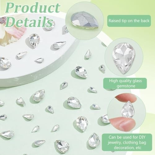 220 Pcs Mini Teardrop Glass Rhinestones 4Sizes Faceted Pointed Back Rhinestone N