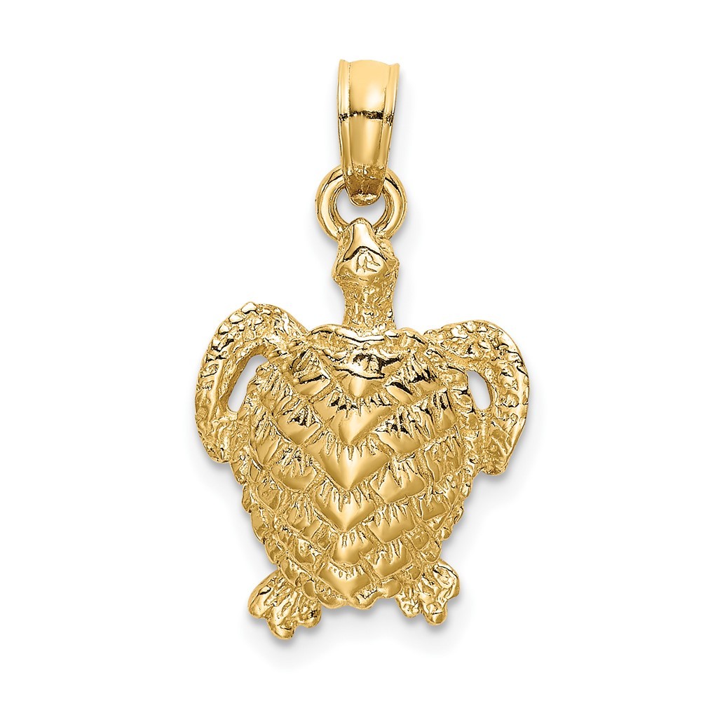10K Yellow Gold Textured Sea Turtle Charm Pendant L-20.9mm W-11.65mm