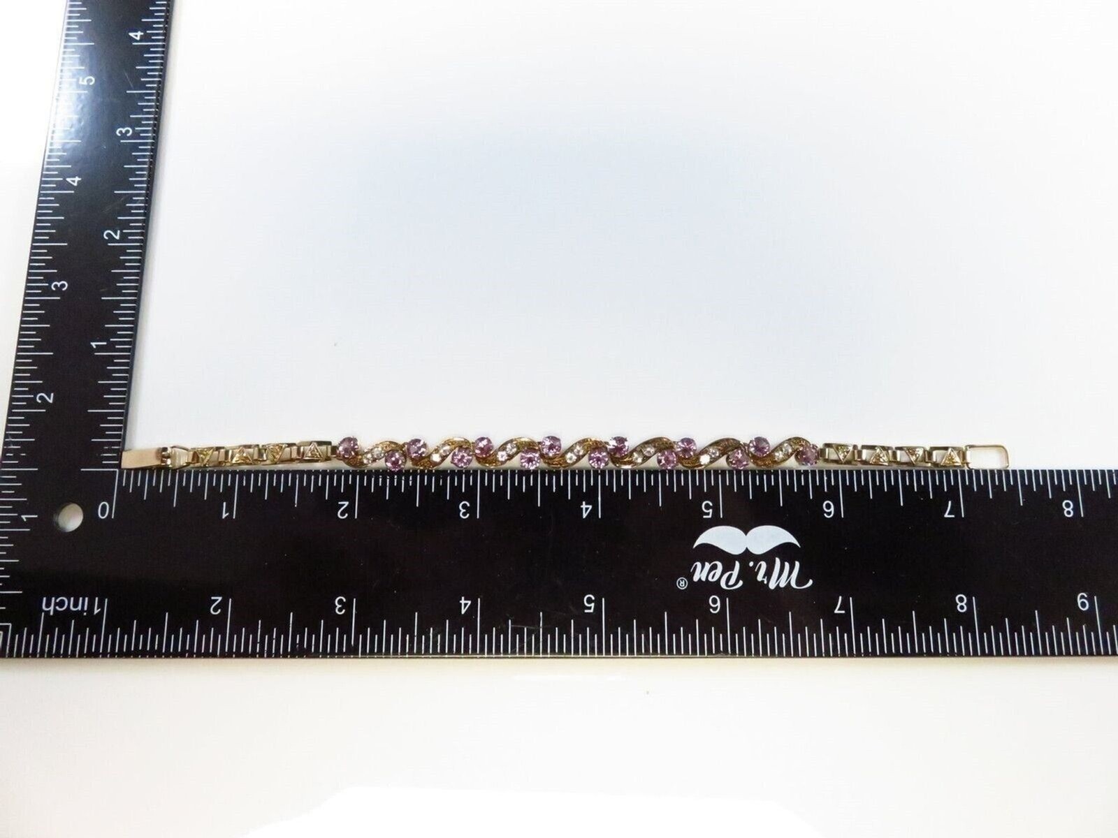 Vintage 9K Gold Lab Created Purple Sapphire & Quartz Bracelet 7″ Length