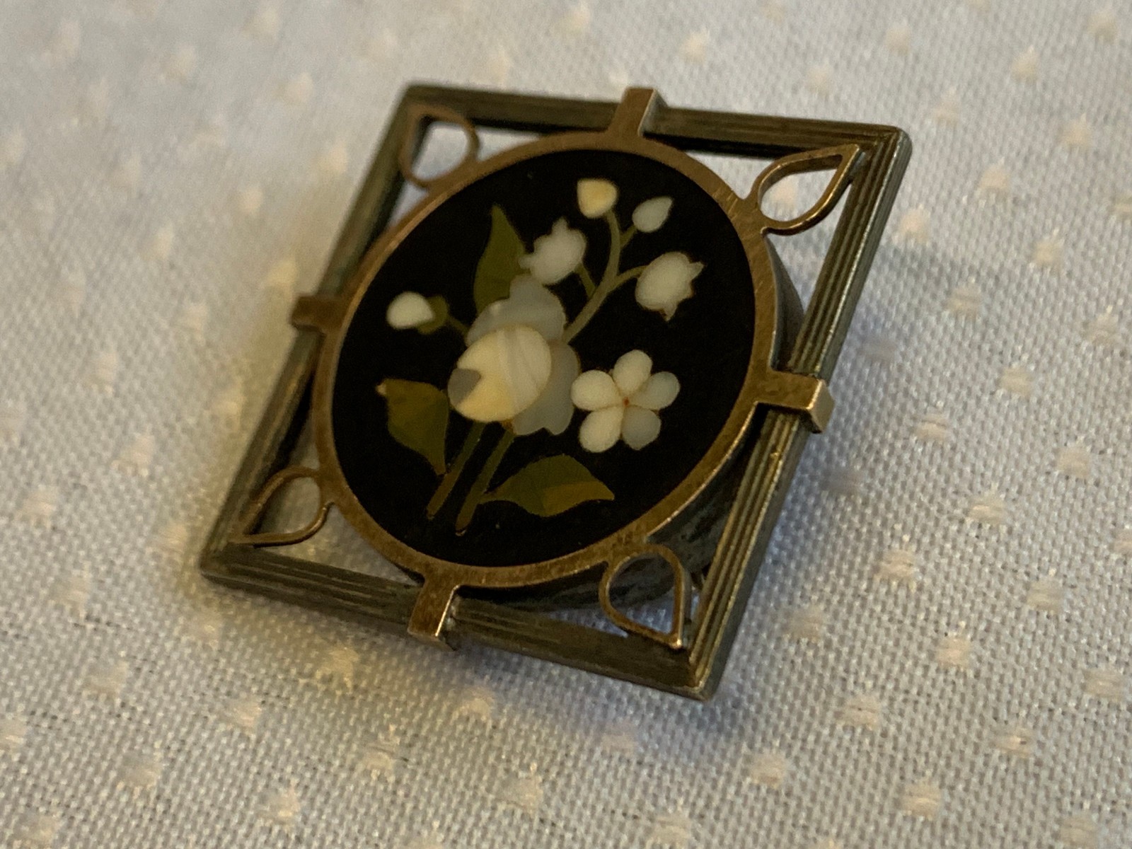 Vtg Pietra Dura Sterling Silver Gold Filled Floral Brooch Jewelry Flower Pin