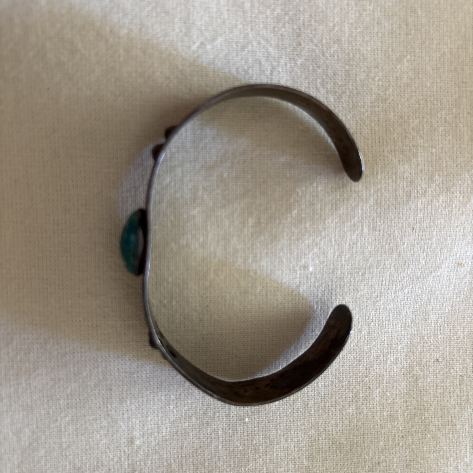 Fred Harvey Era cuff-stamped Sterling with Green Turquoise Stone