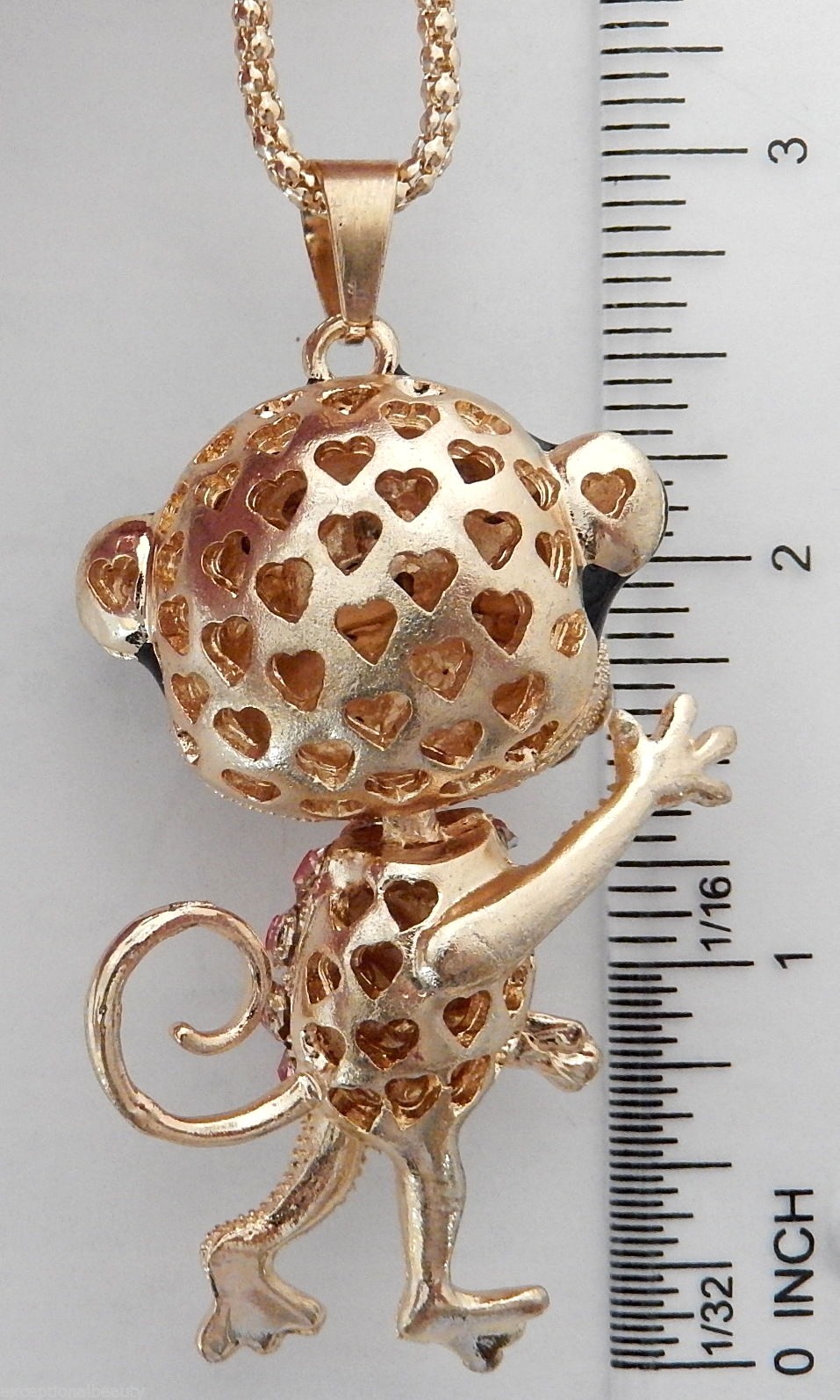 Monkey Moving Head Crystal Rhinestone Pendant Long Chain Sweater 3D Necklace