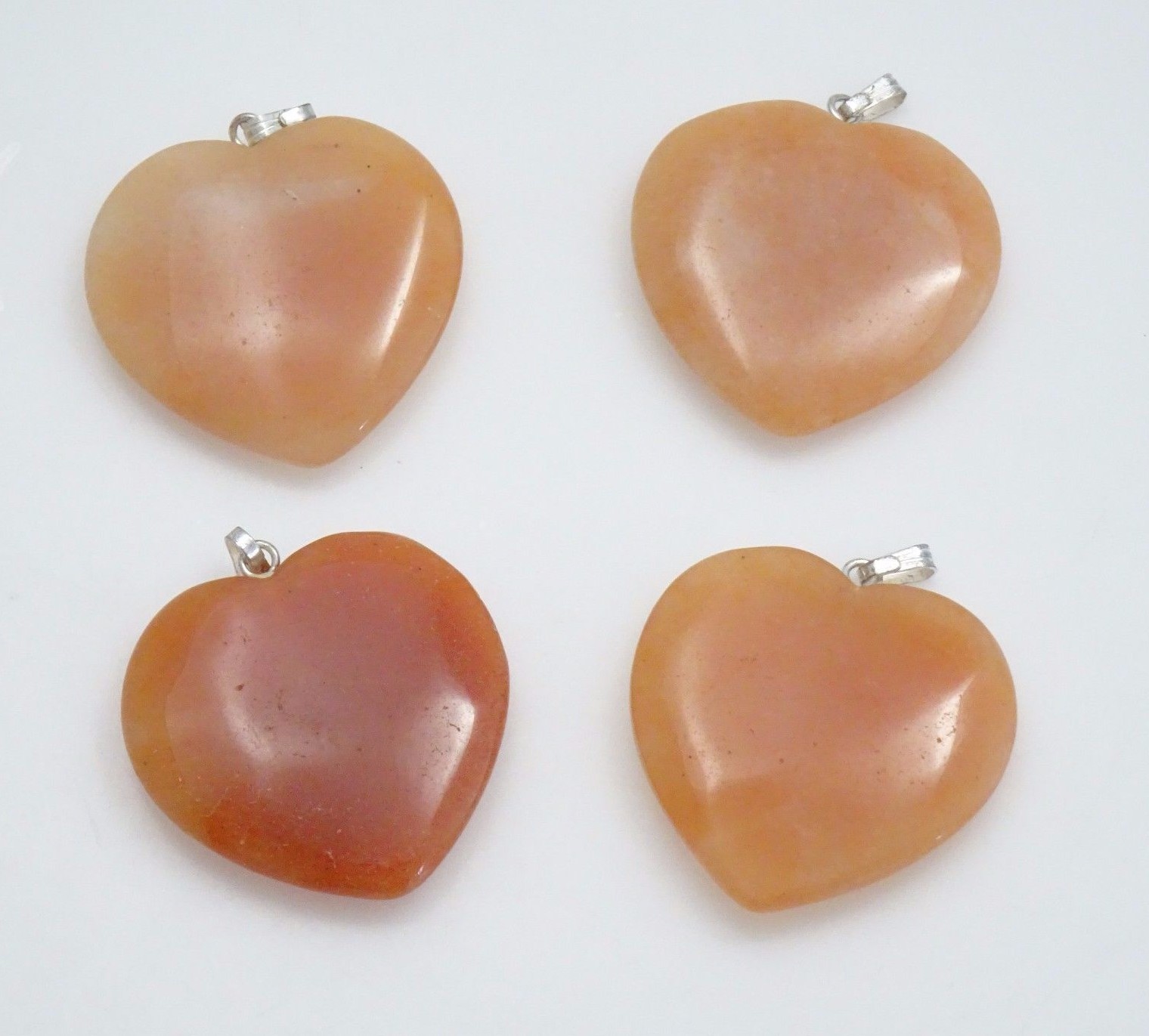 Set of 4 Orange Aventurine Heart Shape Pendents Beads with Silver Tone Bail
