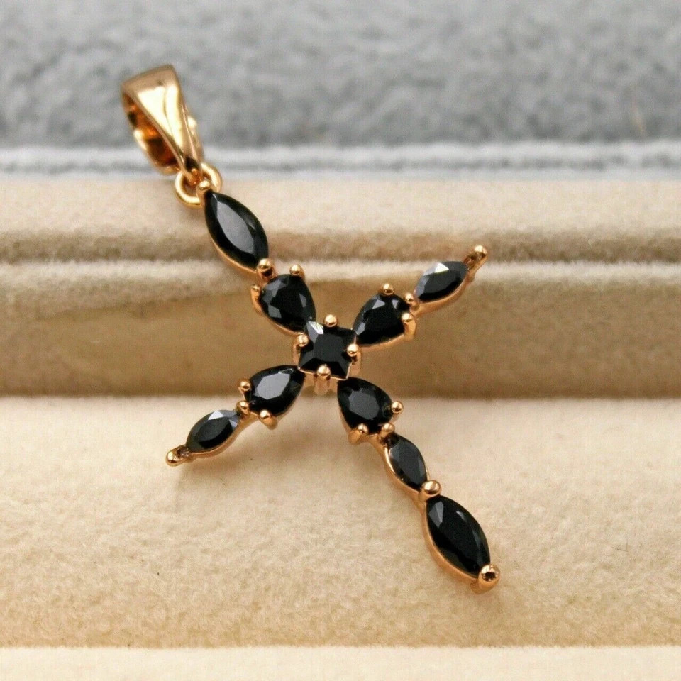1.70Ct Marquise Lab Created Black Sapphire Pendant 14K Yellow Gold Silver Plated