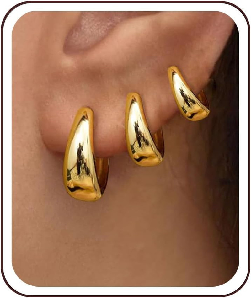 3Pairs Gold Hoop Earrings Set for Women Trendy Chunky Huggie Dainty Earring Jewe