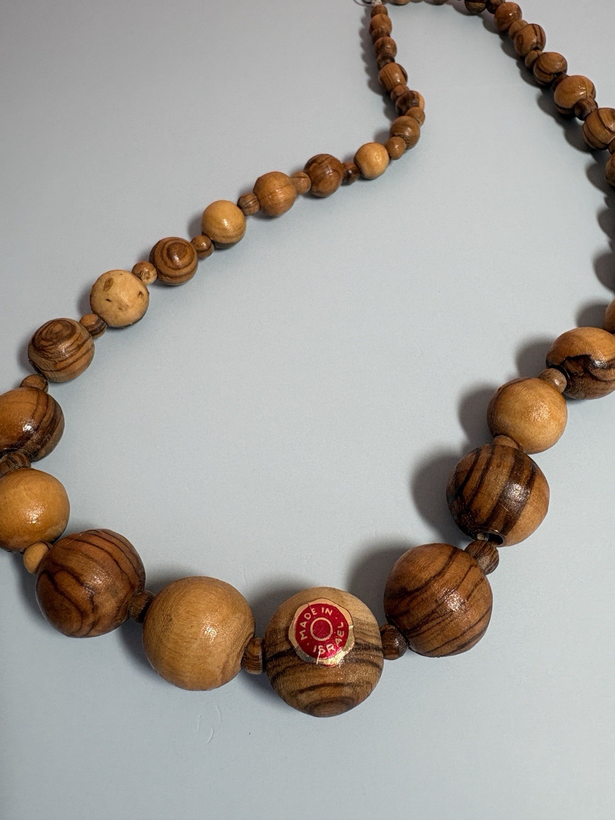 Handcrafted Beaded Wood Necklace Brown Made in Israel Women
