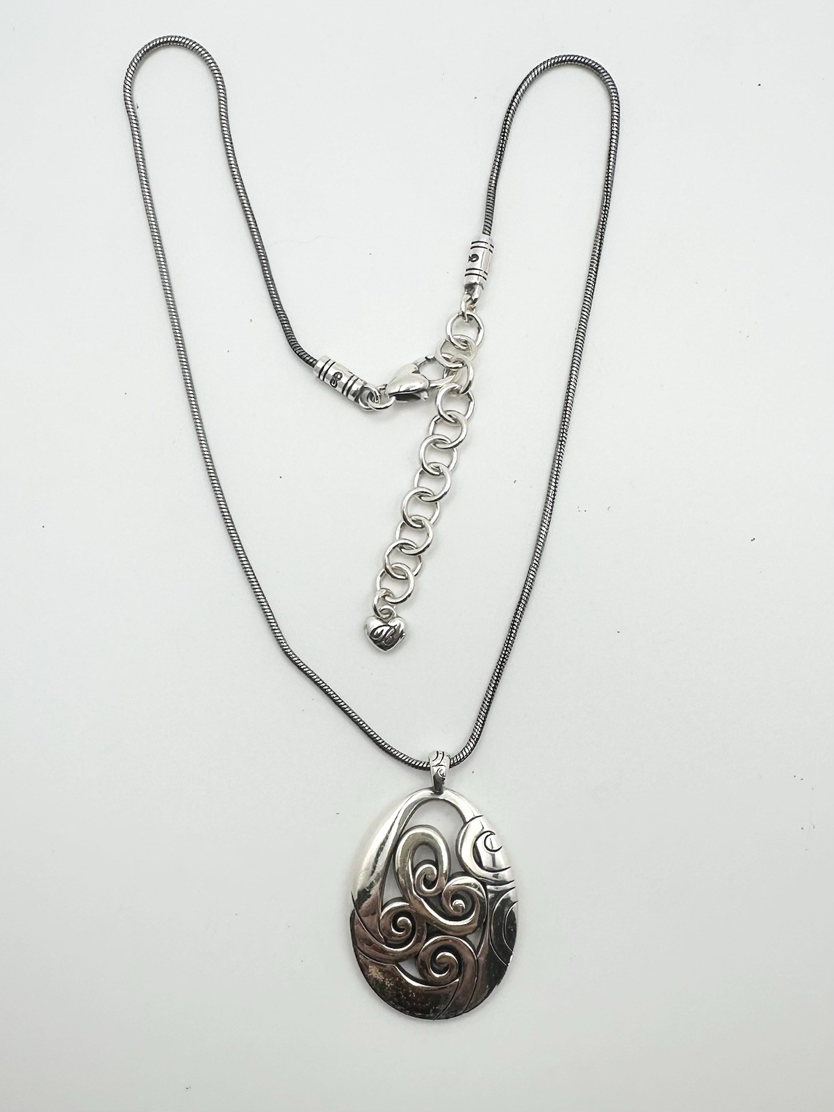 Brighton mingle silver scroll pendant with swirling filigree design With Earring