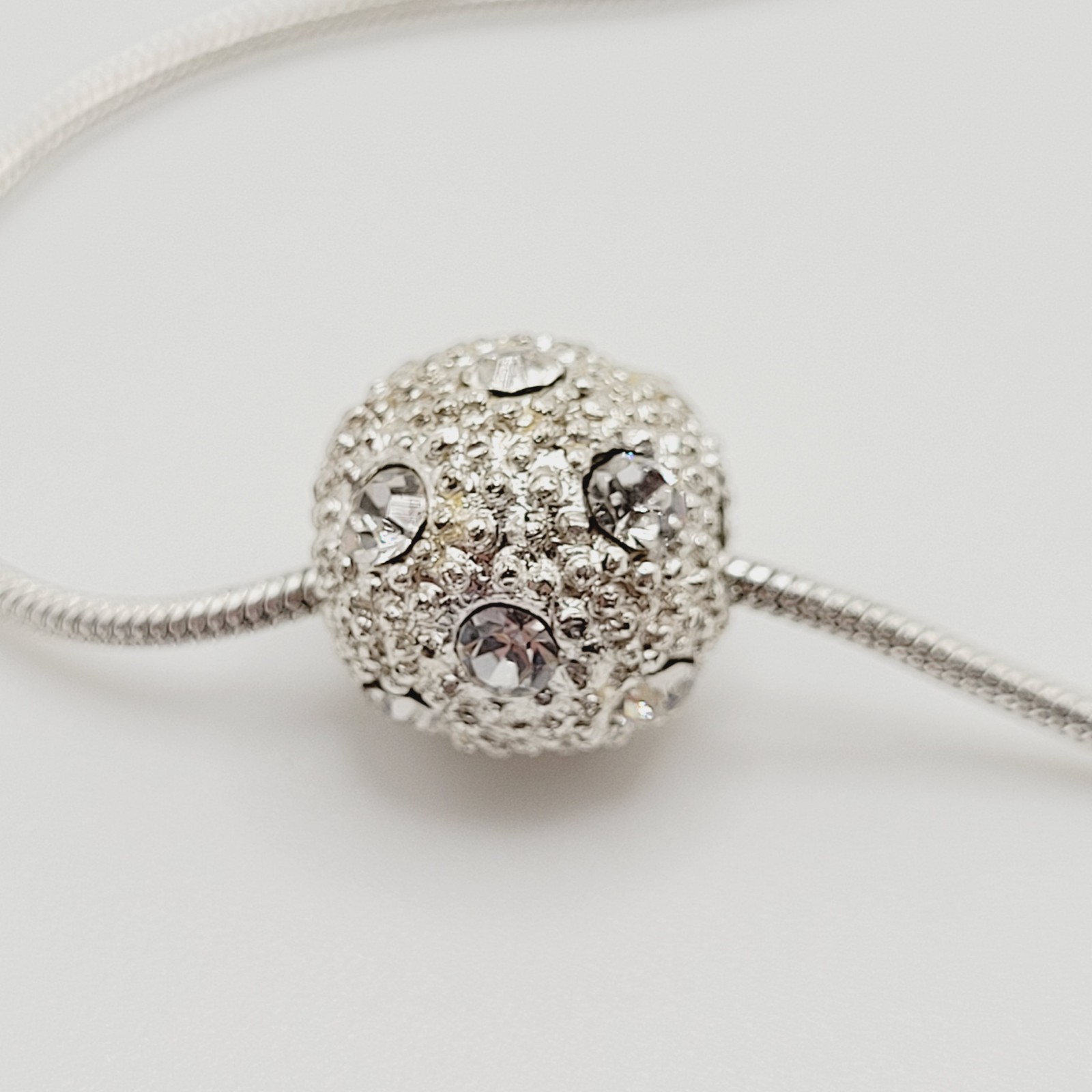 Disco Ball Glitter Sphere Feminine Elegant Style Silver Tone Pendant Necklace