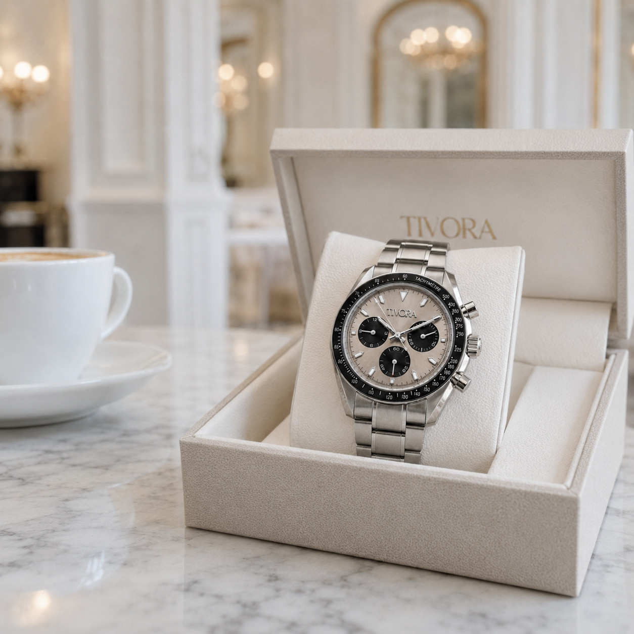 TÍVORÁ Veyron Argent Steel Champagne Dial – Custom Branded Automatic Chronograph