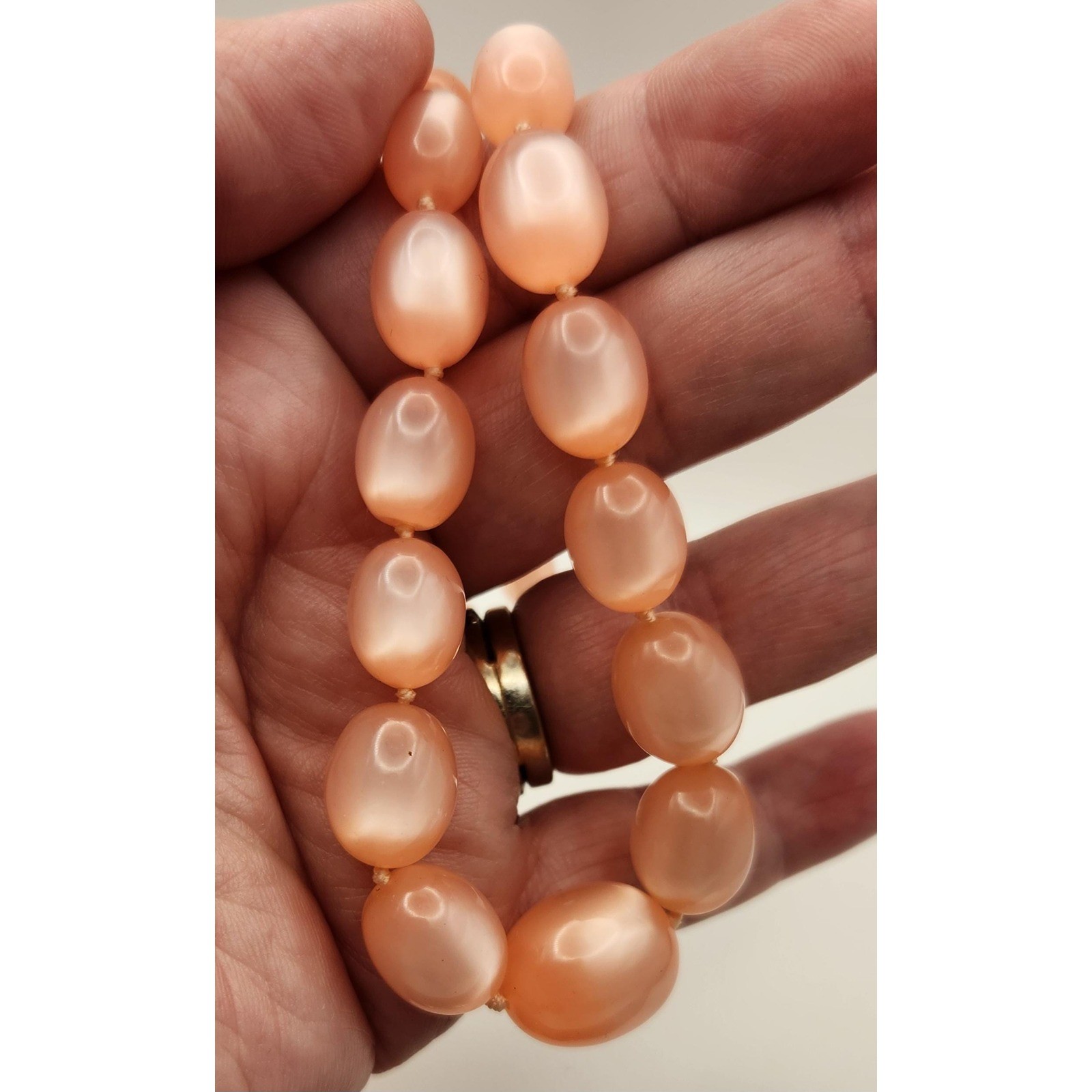 Vintage Pink Moonglow Graduated Lucite Necklace, Sterling Silver Clasp