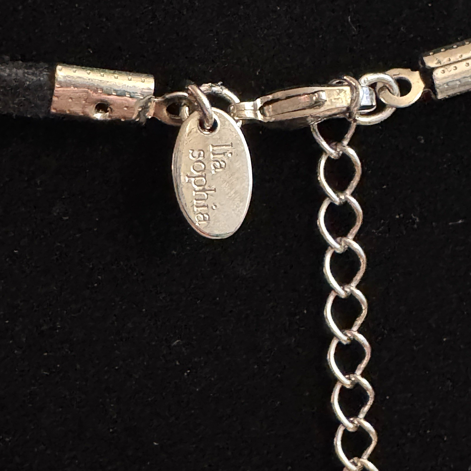 LIA SOPHIA ‘Milky Way’ Black Yellow Gray Enamel & Glass Silver Tone Necklace