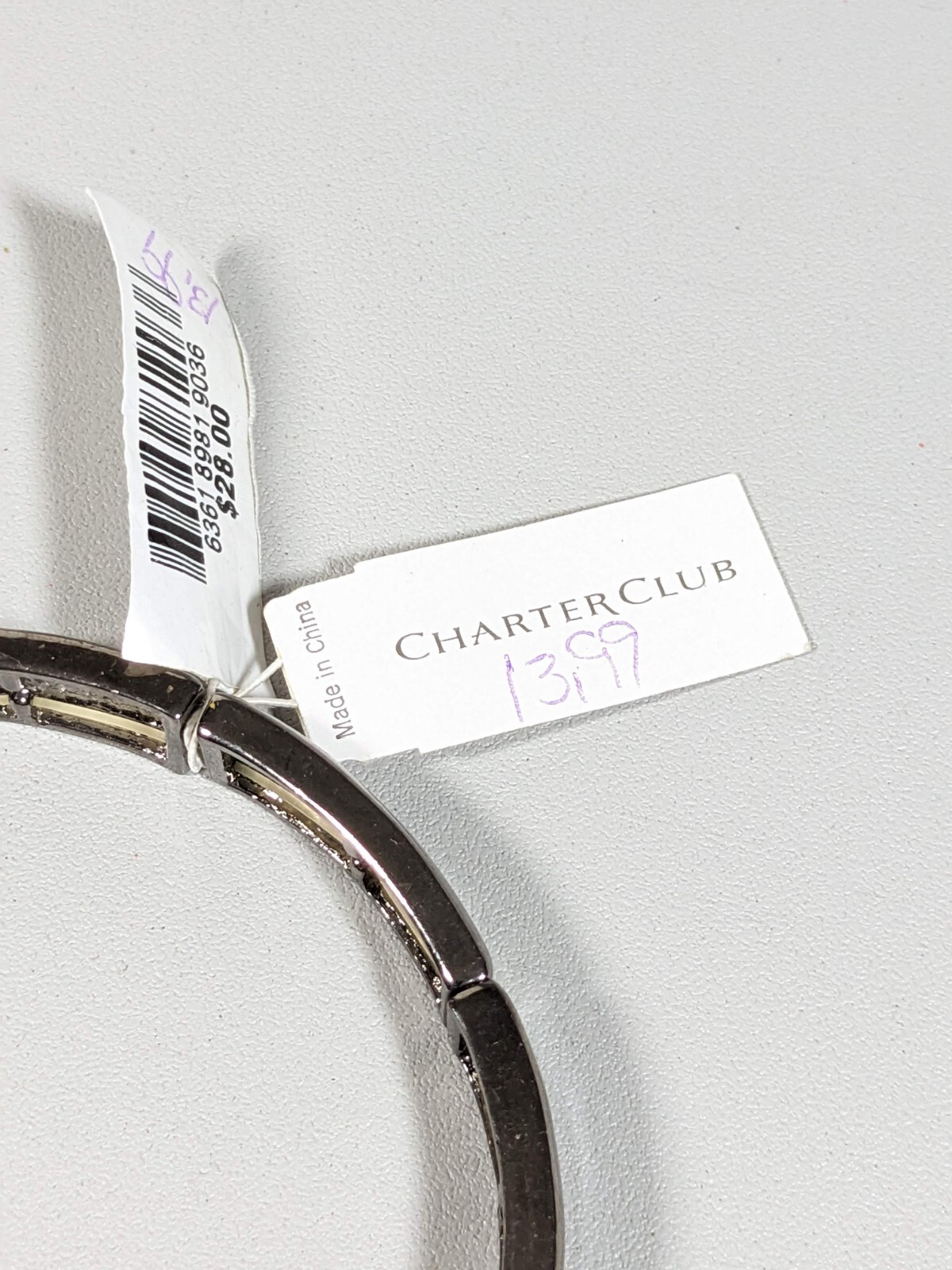 Charter Club Gray Green Rectangle Panel Stretch Bracelet 7.25 inches