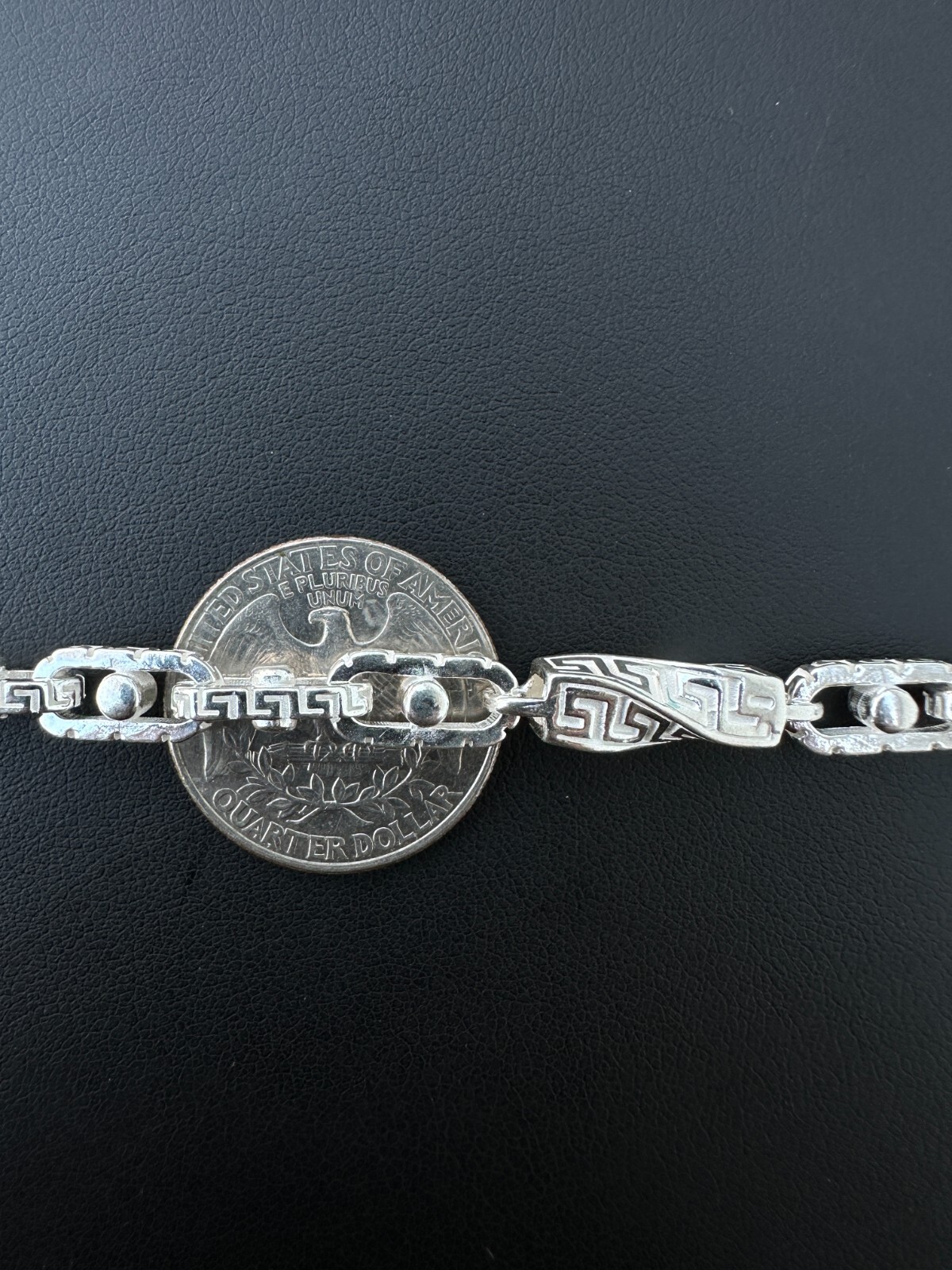 Real 7mm 925 Sterling Silver Custom Greek Key Hermes Rolo Link Chain Bracelet