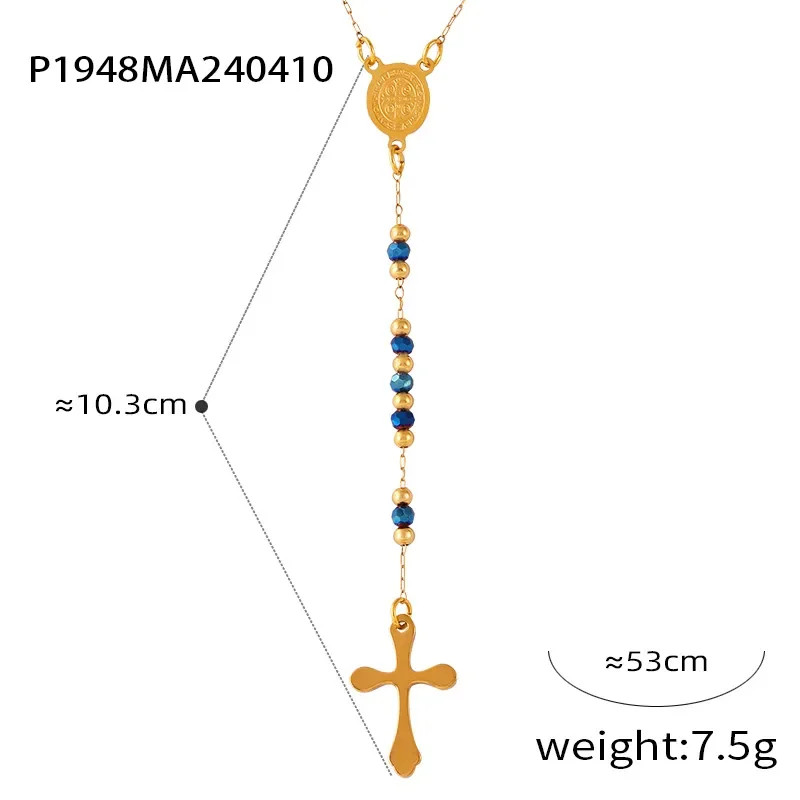 Women’s 18K Gold Plated Stainless Steel Cross Pendant Necklace Artificial Pearl