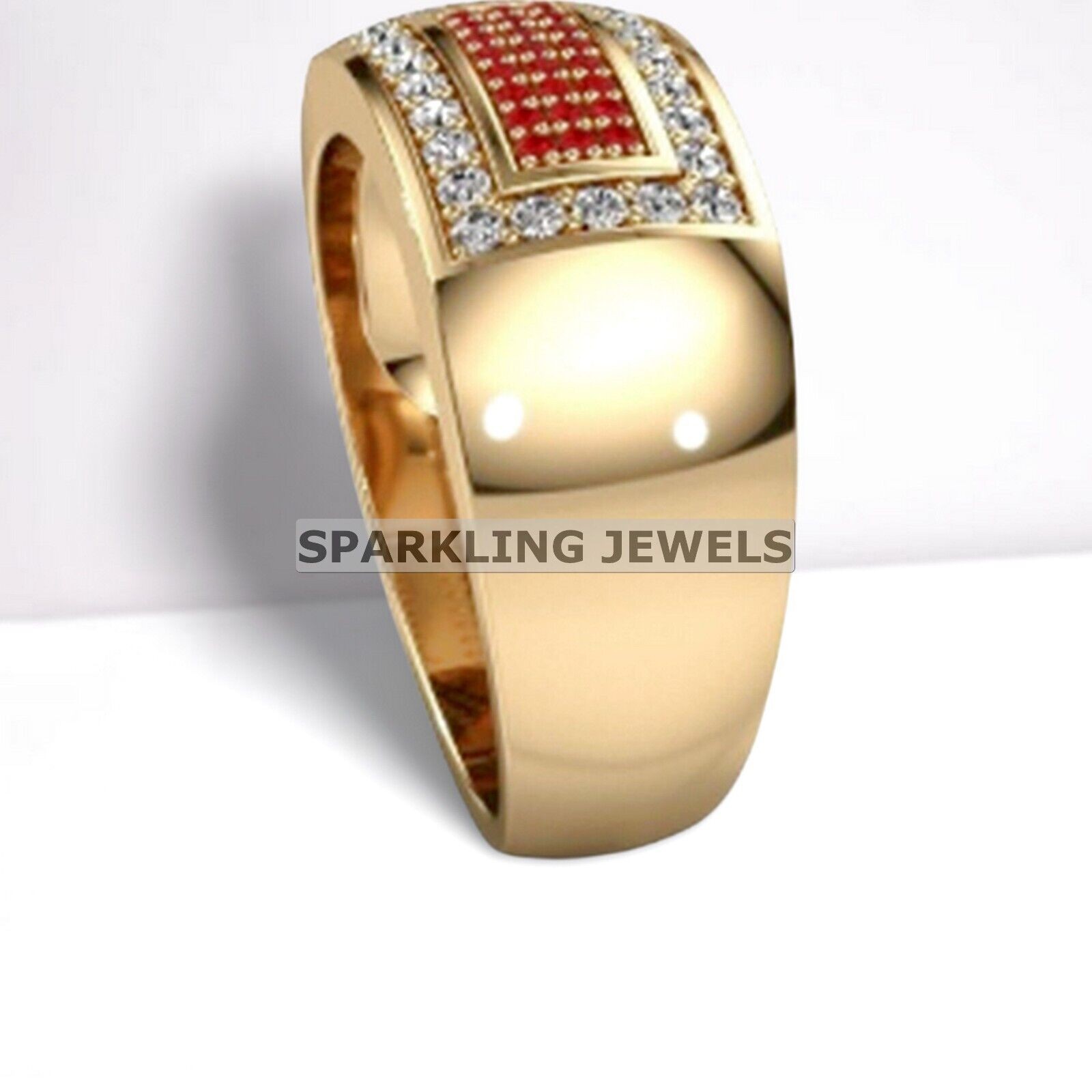 VVS Ruby Round Cut With 14k Solid Gold Ring For Men #B313 #